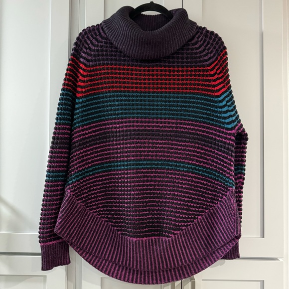 Krimson Klover Merino Wool Turtleneck Sweater Purple Multi Stripe Women’s Size M - Picture 4 of 10
